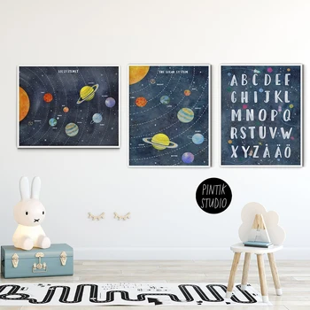 Sistem Solar de Perete de Arta Pământ Postere si Printuri suedeză Spațiu Copii ABC Decor Imagine Spațiu Poster pentru Dormitor Decor Acasă
