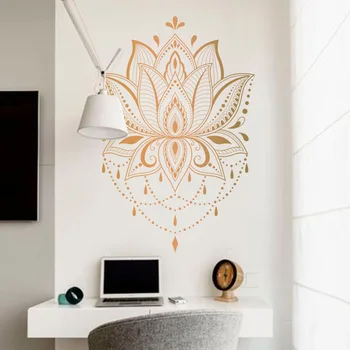 Lotus Autocolant Perete Bohemia Decalcomanii De Vinil Mandala Perete Decor Studio De Yoga Decal Detașabil Decorațiuni Interioare Living Artă Murală