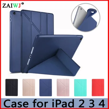 Caz pentru apple iPad 2 3 4 ，ZAIWJ coperta de piele PU + TPU silicon moale shell ，Inteligent dormi trezește-capac funcție A1460 A1396 A1416