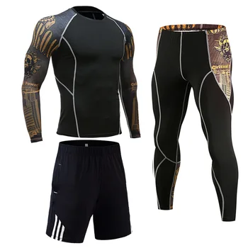 Brand 3pcs/Seturi costum pentru bărbați rashguard de sex masculin MMA compresie de îmbrăcăminte de sex masculin mâneci lungi tricou+colanti 2 bucata Sport barbati