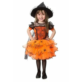 Noi Fete De Moda Rochii De Vrăjitoare Costum Childs Petrecere De Halloween Elegant Mozaic Spider Web De Lux Cape Dantelă Rochie Copii Costum