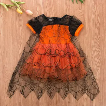 Noi Fete De Moda Rochii De Vrăjitoare Costum Childs Petrecere De Halloween Elegant Mozaic Spider Web De Lux Cape Dantelă Rochie Copii Costum