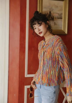 CHEERART Toamna anului 2020 Colorate Cardigan Pulover Femei, cu Maneci Lungi Buton-Up Curcubeu Pulover Tricotate Cardigan Moda coreeană