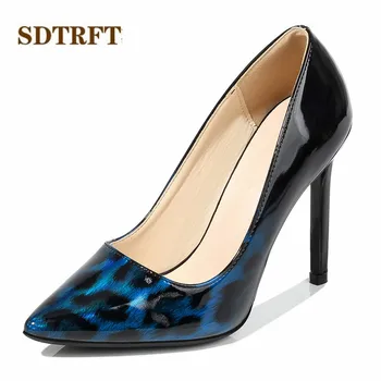 SDTRFT a Subliniat Toe zapatos mujer 11cm subțire tocuri Ascuțite Toe pantofi femei barbati îmbracati in femeie Modelul Leopard de Imprimare gradient de Pompe negru