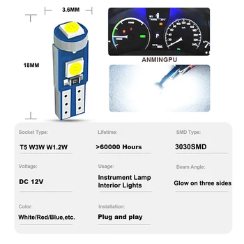 ANMINGPU 10x Lampă de Semnalizare cu Led T5 W3W Canbus 3030SMD W3W W1.2W Bec Led Auto Interior Lumina Pană de Bord de Încălzire Lampă Indicatoare