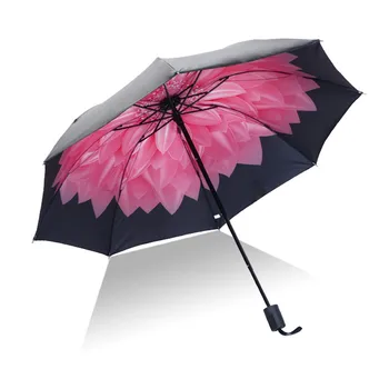 Calitate de Top Umbrela Bărbați Ploaie Femeie Vânt Mare Paraguas Floare 3D de Imprimare Sunny Anti-soare 3 Pliere Umbrela în aer liber Parapluie