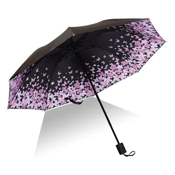 Calitate de Top Umbrela Bărbați Ploaie Femeie Vânt Mare Paraguas Floare 3D de Imprimare Sunny Anti-soare 3 Pliere Umbrela în aer liber Parapluie