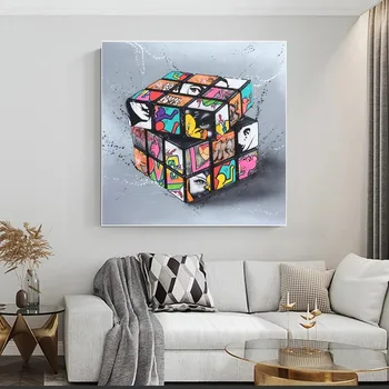 Arta Graffiti Cub Rubik Panza de Artă Postere și de Imprimare Joc Abstract se Ocupe de Tablouri Canvas Tablou pentru Camera copiilor Decor