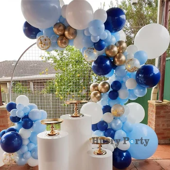 118Pcs Copil de Dus Băiatul Albastru Alb Ghirlanda Baloane Arc Metalic de Aur Confetti Balon de 30 de ani Partidul Decor Fundal