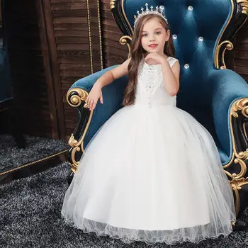 2020 Vara domnisoara de Onoare Fata de Flori de Ziua de Banchet Cusaturi Dantelă Rochie Eleganta Nunta Buclă Rochie de 10 12 Ani