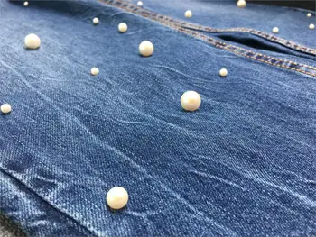 Sherhure 2019 jeans Femei Blugi Talie Mare Perla ștrasuri din Mărgele Largi Picior Drept Femei Blugi Denim Pantaloni Pantalon Femme