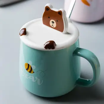 MDZF 410ml de Desene animate de Animale Cană Ceramică Cu Telefonul Mobil Holde ' Cafea cu Lapte Cana mic Dejun Office Acasă Drinkware Cutie Cadou Set