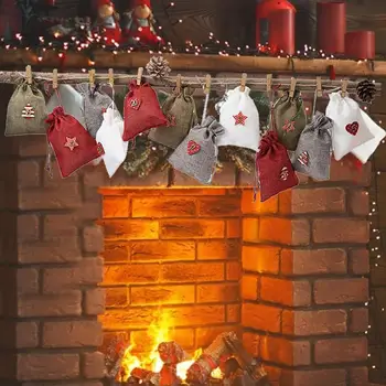 24pcs de Crăciun Advent Calendar Saci de Pânză groasă de sac Cordon Advent Calendar Pungi de Cadouri Cu Clipuri Coarda 2021 Anul Nou Decor de Crăciun