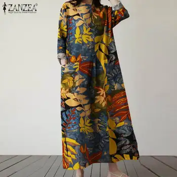 ZANZEA Toamna cu Maneci Lungi Florale Imprimate Rochie Femei Vintage Lenjerie de pat din Bumbac Sundress Femme Halat Liber Vestido Caftan Plus Dimensiune 5XL