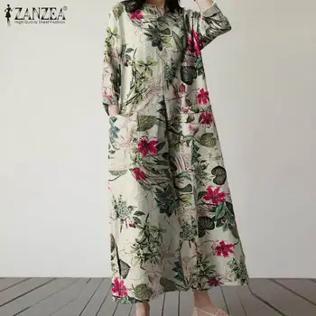 ZANZEA Toamna cu Maneci Lungi Florale Imprimate Rochie Femei Vintage Lenjerie de pat din Bumbac Sundress Femme Halat Liber Vestido Caftan Plus Dimensiune 5XL