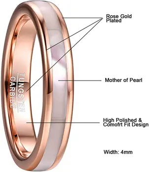 4mm simplu Carbură de Tungsten Inel de Femei a Crescut de Aur de Tungsten Inel de Oțel cu Mama de Perla Coajă de Confort se Potrivesc Dimensiunea de 5-10