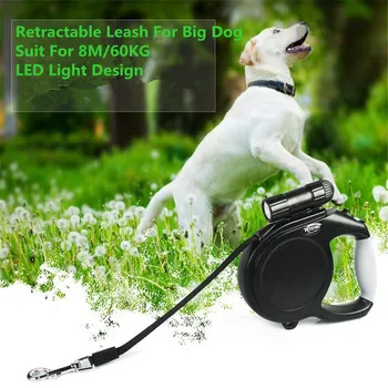 Durabil Mare Mare Câine Lesa Retractabil Pet Duce Lumina LED-uri de Prelungire Automată 8M 60 KG Tractiune Cablu Pentru ciobanescul German