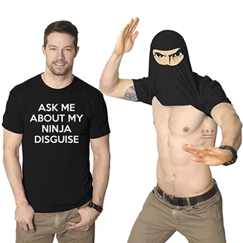 XS-5XL Mens Întreabă-Mă Despre Ninja Deghizare Flip Tricou Amuzant Costum Grafic Men ' s bumbac T-Shirt Umor Cadou femei Top tee
