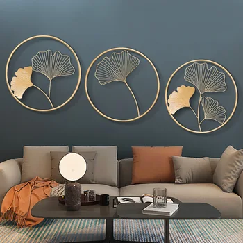 Nordic de Lux din Frunze de Ginkgo Decoruri de Perete Creative Home Living Fier de Artă de Aur de Trei-dimensional Frunze de Perete Pictura 3pcs