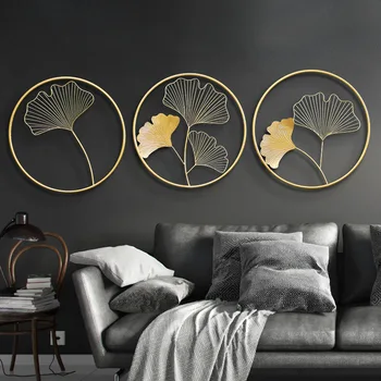 Nordic de Lux din Frunze de Ginkgo Decoruri de Perete Creative Home Living Fier de Artă de Aur de Trei-dimensional Frunze de Perete Pictura 3pcs