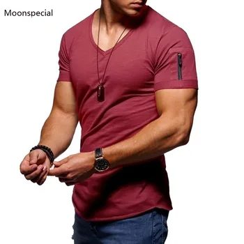 2020 Noi de Vara din Bumbac Barbati Tricou Casual V Neck Short Sleeve T-Shirt pentru Bărbați Moda de Fitness Streetwear Tricou de 5 Culori pentru 3XL