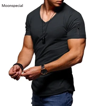2020 Noi de Vara din Bumbac Barbati Tricou Casual V Neck Short Sleeve T-Shirt pentru Bărbați Moda de Fitness Streetwear Tricou de 5 Culori pentru 3XL