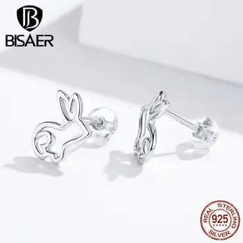 Moda BISAER argint 925 iepuri drăguț cuplu dragoste mici stud cercei stud pentru femei bijuterii de argint sterlină ECE698