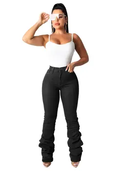 2020 Toamna Mai tari Femei Culoare Solidă Pantaloni din Denim Streetwear Feminin Clasic cu Talie Înaltă Bodycon Cutat Stivuite Blugi