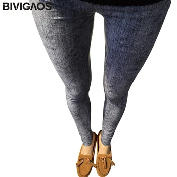 BIVIGAOS Nouă Primăvară Moda pentru Femei de Înaltă Elastic Fals Blugi Femei Jambiere Skinny Slim Jeggings PERIAT Pantaloni Femei Albastru Gri