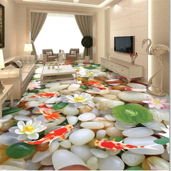Beibehang Personalizate decorare podea pictura 3d tridimensional pietricele 3D lotus crap etaj living auto-adeziv parchet