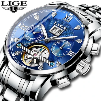 Relogio Masculino LIGE Bărbați Ceas Mecanic Tourbillon de Lux Brand de Moda din Oțel Inoxidabil Ceasuri Sport Barbati Ceas Automată