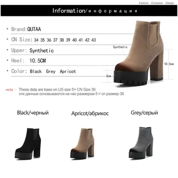 QUTAA 2019 Femei Ghete Sintetic Sexy Femei Pantofi Platforma Pătrat Toc Înalt Pantofi de Iarna pentru femei Cizme pentru Femei de Dimensiuni Mari 34-42