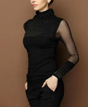 Gât înalt strălucitoare de lux toamna iarna pulover femei, cu maneci lungi, pulover femei bază pulover femei coreene sclipici knit top de sex feminin