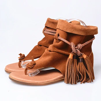 Prova Perfetto Marca Lady Glezna Cizme Sandale Pantofi Tanga Franjuri Canaf Bohemia Vara Etnice Stil Vintage Gladiator Sandale Plate