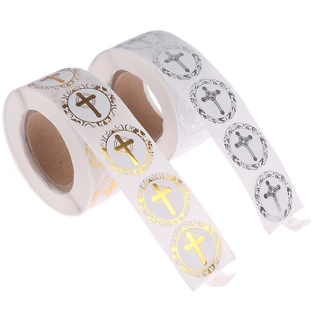 Aur Sau Argint Folie Rotund Etichete Religioase Creștine Cruce Autocolante Pentru Botez Comuniune Creștină Ocazii De Etanșare
