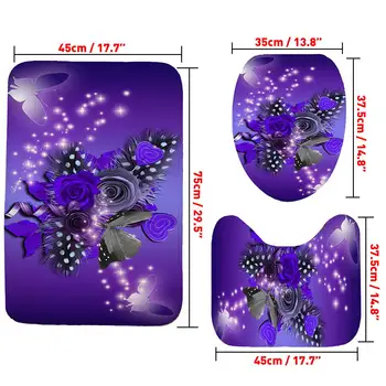 Floare Violet Fluture Impermeabil Imprimare Perdea De Duș 4 Buc Covor Capac Capac De Toaletă Covoraș De Baie Set De Garnituri Baie Cortina