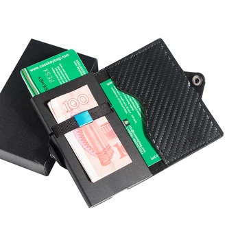 Casekey Fibra de Carbon Leatherest credit de metal subțire banca de identitate carte de titularul portofel cu fermoar om monede pungă RFID blocarea pop-up în cazul