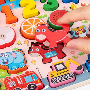 Copiii Montessori Materialele De Învățare Educație Puzzle Din Lemn Jucării De Învățare Numere Numere De Potrivire Formă Digitală Bloc
