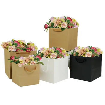 5pcs Kraft sac ghiveci de ambalare sac de flori magazin de materiale de ambalare pungă de cadou pungă de hârtie ROȘIE NEGRU 21 cm 25 cm 30 cm pătrat