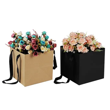 5pcs Kraft sac ghiveci de ambalare sac de flori magazin de materiale de ambalare pungă de cadou pungă de hârtie ROȘIE NEGRU 21 cm 25 cm 30 cm pătrat