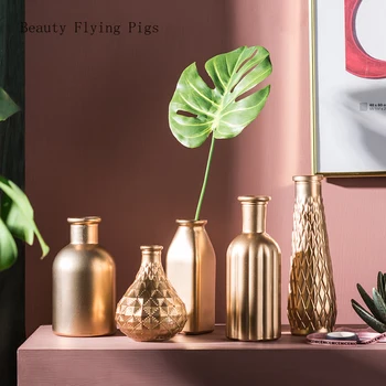 1buc INS Nordic Light Lux de Aur, Vaza de Sticla Uscat de Flori de Decorare Dormitor Living Magazin Acasă Decorare Arta de Decorare
