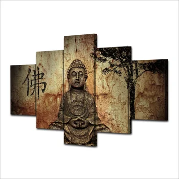 Mare 5pcs Abstract Tipărite Hotoke Budism, Buddha Pictura Imagine Decor Acasă Buddha Arta Panza De Pat Cameră Nu încadrată