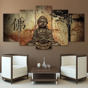 Mare 5pcs Abstract Tipărite Hotoke Budism, Buddha Pictura Imagine Decor Acasă Buddha Arta Panza De Pat Cameră Nu încadrată