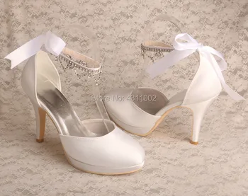 Wedopus Pantofi de Nunta Fabricarea Nouă, Albă, Pantofi Platforma cu Cristal Curele