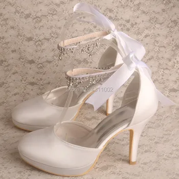 Wedopus Pantofi de Nunta Fabricarea Nouă, Albă, Pantofi Platforma cu Cristal Curele