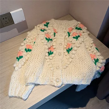 Mori fată Pulover de Primavara Toamna Tricotate pieptul singur Pulover florale tricotaje