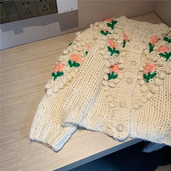 Mori fată Pulover de Primavara Toamna Tricotate pieptul singur Pulover florale tricotaje