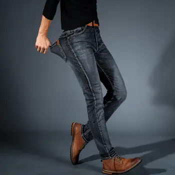 Oamenii Midweigth elástico Spandex Denim Pantaloni văcarii de ajuste delgado para hombres de negocios Jean azul y negro colores