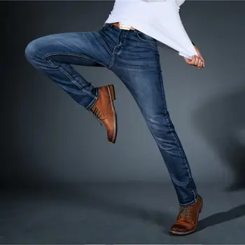 Oamenii Midweigth elástico Spandex Denim Pantaloni văcarii de ajuste delgado para hombres de negocios Jean azul y negro colores