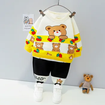 Moda Kid Baby Boy Fata de Îmbrăcăminte Set Nou 2021 Primăvară Maneca Lunga Ursul Desene animate T shirt Toddler Tinuta 1 2 3 4 Ani